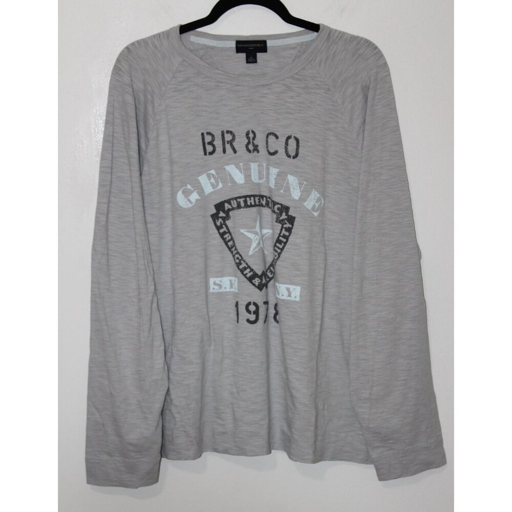 Banana Republic Mens Light Grey Long Sleeve Graphic Tee XL Cotton